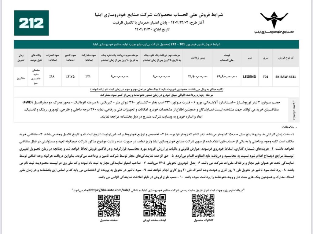 شرایط فروش خودروی ۲۱۲